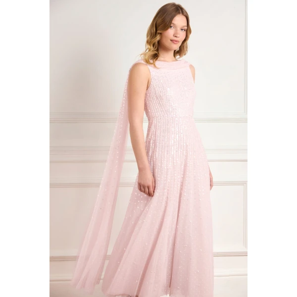 Needle & Thread Moonlight Sequin Ankle Gown in Shell - Dresses - British Luxury Evening Wear at Coveti