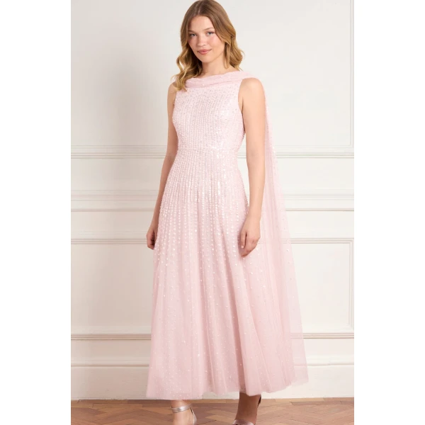 Needle & Thread Moonlight Sequin Ankle Gown in Shell - Dresses - British Luxury Evening Wear at Coveti