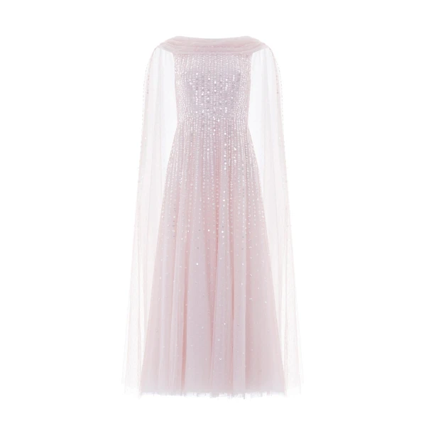 Needle & Thread Moonlight Sequin Ankle Gown in Shell - Dresses - British Luxury Evening Wear at Coveti