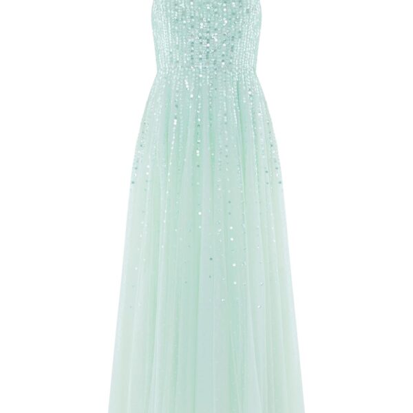 Needle & Thread Moonlight Sequin Cowl Neck Ankle Gown in Soft Mint - Dresses - British Luxury Evening Wear at Coveti