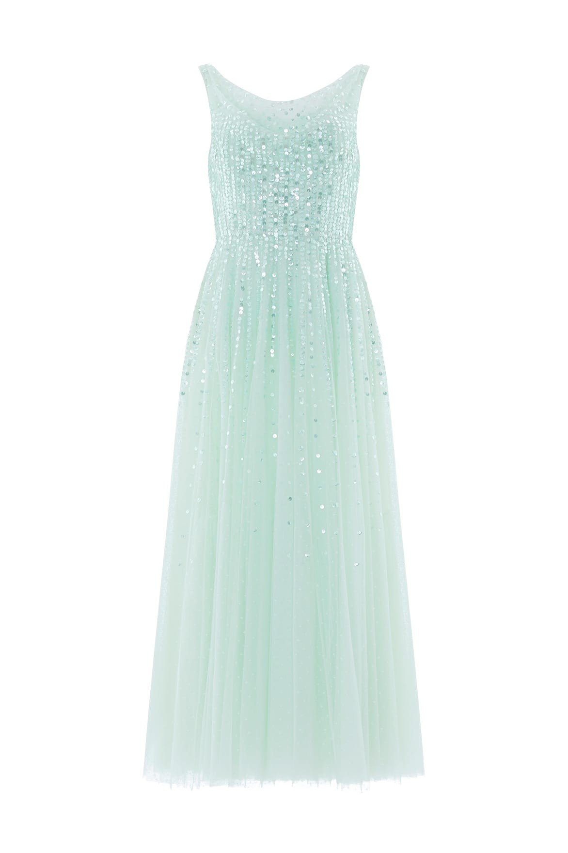 Needle & Thread Moonlight Sequin Cowl Neck Ankle Gown in Soft Mint - Dresses - British Luxury Evening Wear at Coveti