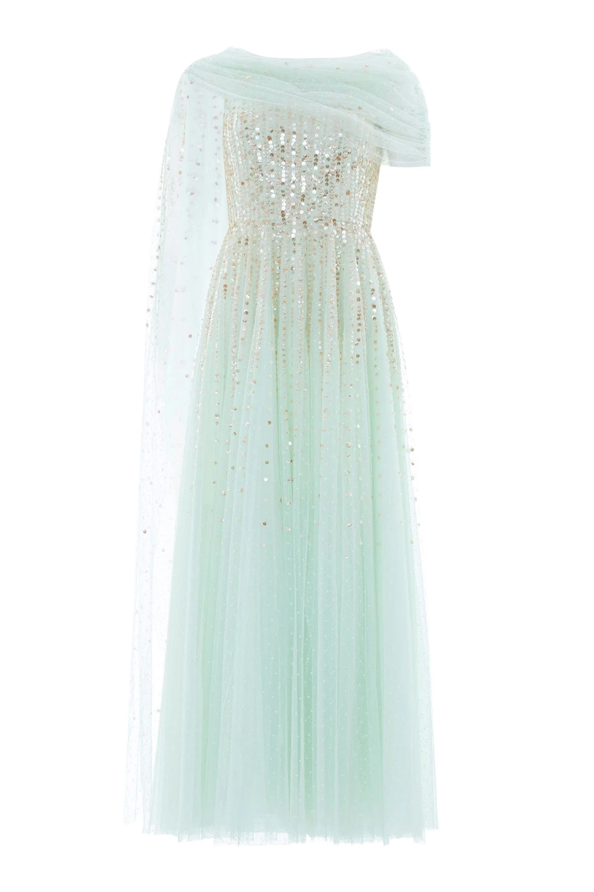 Needle-Thread-Moonlight-Sequin-Draped-Gown-in-Soft-MintGold-Coveti23207_nobg Needle & Thread Moonlight Sequin Draped Gown in Soft Mint/Gold - Dresses - British Luxury Evening Wear at Coveti