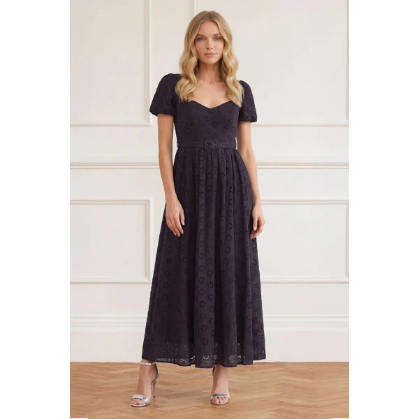 Needle & Thread Romilly Cotton Broderie Ankle Gown in Jet Black - Dresses - British Luxury Evening Wear at Coveti