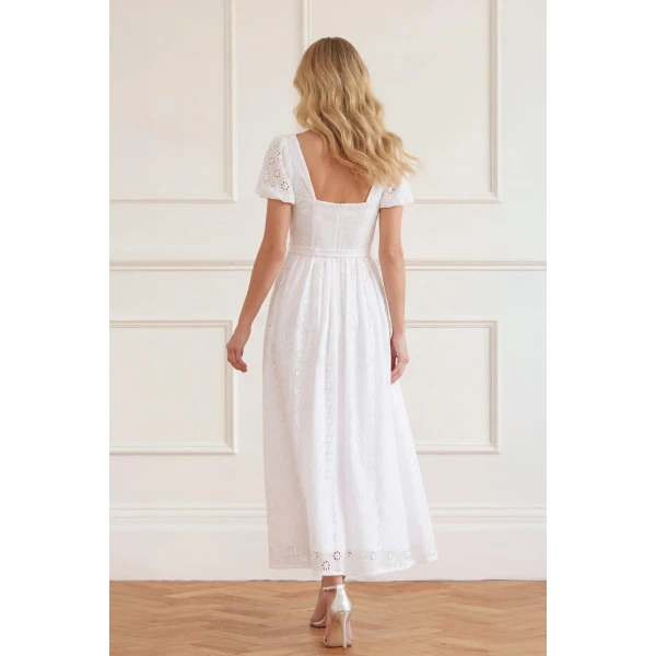 Needle & Thread Romilly Cotton Broderie Ankle Gown in Optic White - Dresses - British Luxury Evening Wear at Coveti