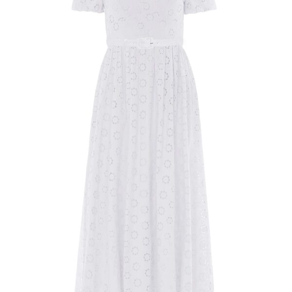 Needle & Thread Romilly Cotton Broderie Ankle Gown in Optic White - Dresses - British Luxury Evening Wear at Coveti