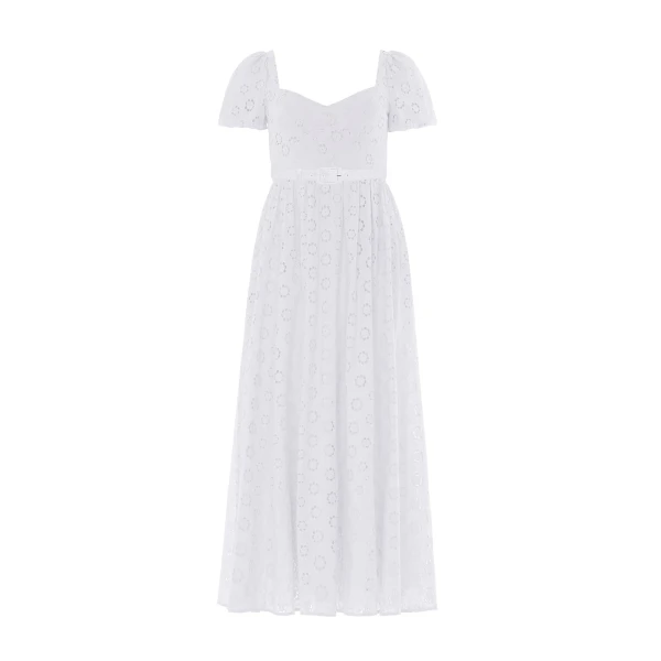 Needle & Thread Romilly Cotton Broderie Ankle Gown in Optic White - Dresses - British Luxury Evening Wear at Coveti