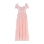 Needle & Thread Romilly Cotton Broderie Ankle Gown in Pale Pink/White - Dresses - British Luxury Evening Wear at Coveti