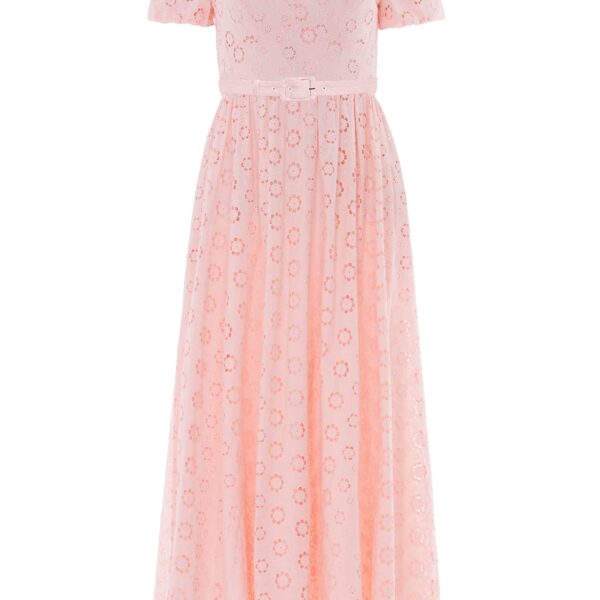 Needle & Thread Romilly Cotton Broderie Ankle Gown in Pale Pink/White - Dresses - British Luxury Evening Wear at Coveti