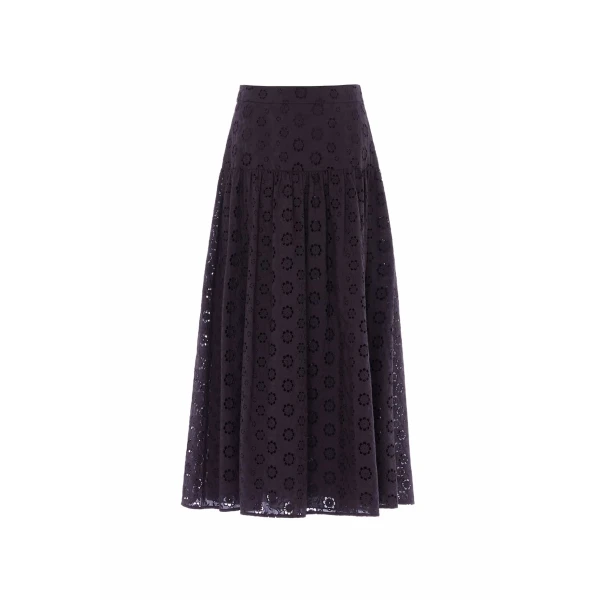 Needle & Thread Romilly Cotton Broderie Ankle Skirt in Jet Black - Skirts - British Luxury Evening Wear at Coveti