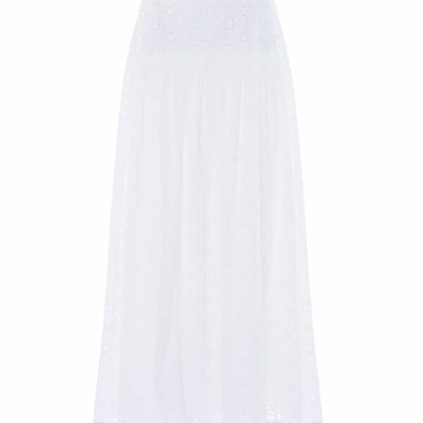 Needle & Thread Romilly Cotton Broderie Ankle Skirt in Optic White - Skirts - British Luxury Evening Wear at Coveti