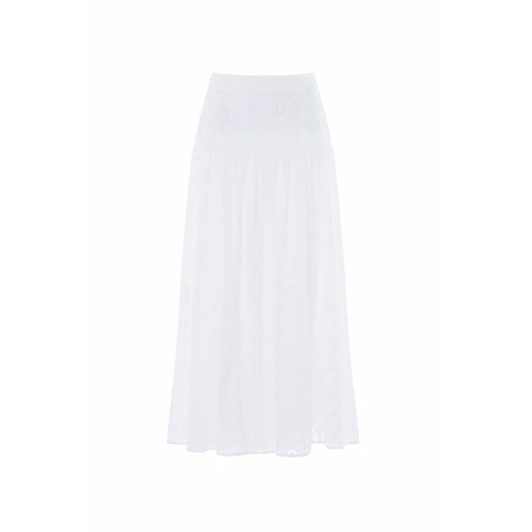 Needle & Thread Romilly Cotton Broderie Ankle Skirt in Optic White - Skirts - British Luxury Evening Wear at Coveti