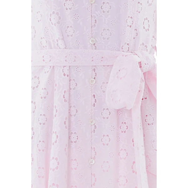Needle & Thread Romilly Cotton Broderie Long Sleeve Shirt Dress in Shell - Dresses - British Luxury Evening Wear at Coveti