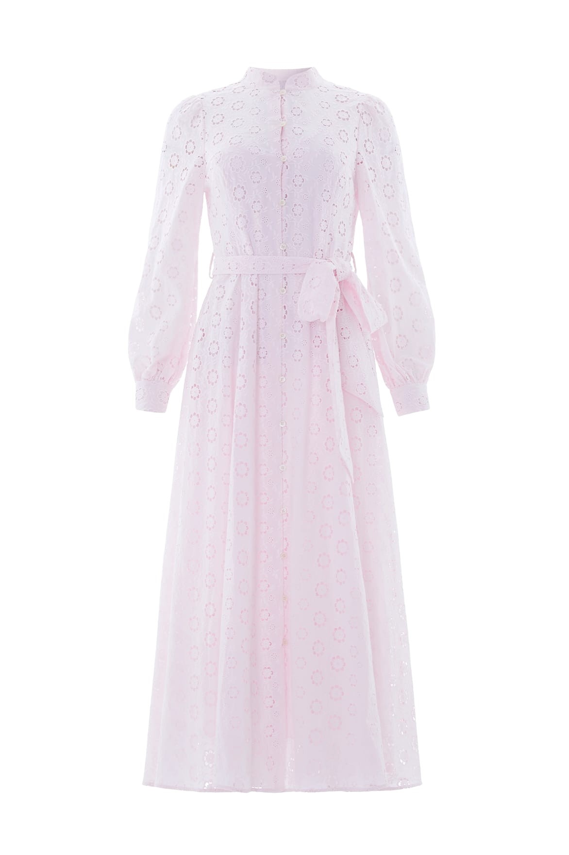 Needle & Thread Romilly Cotton Broderie Long Sleeve Shirt Dress in Shell - Dresses - British Luxury Evening Wear at Coveti