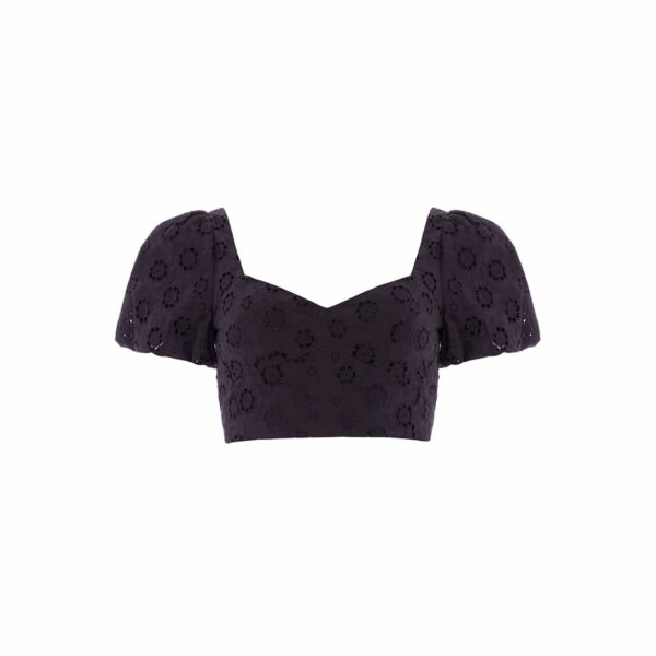 Needle & Thread Romilly Cotton Broderie Top in Jet Black - Tops - British Luxury Evening Wear at Coveti