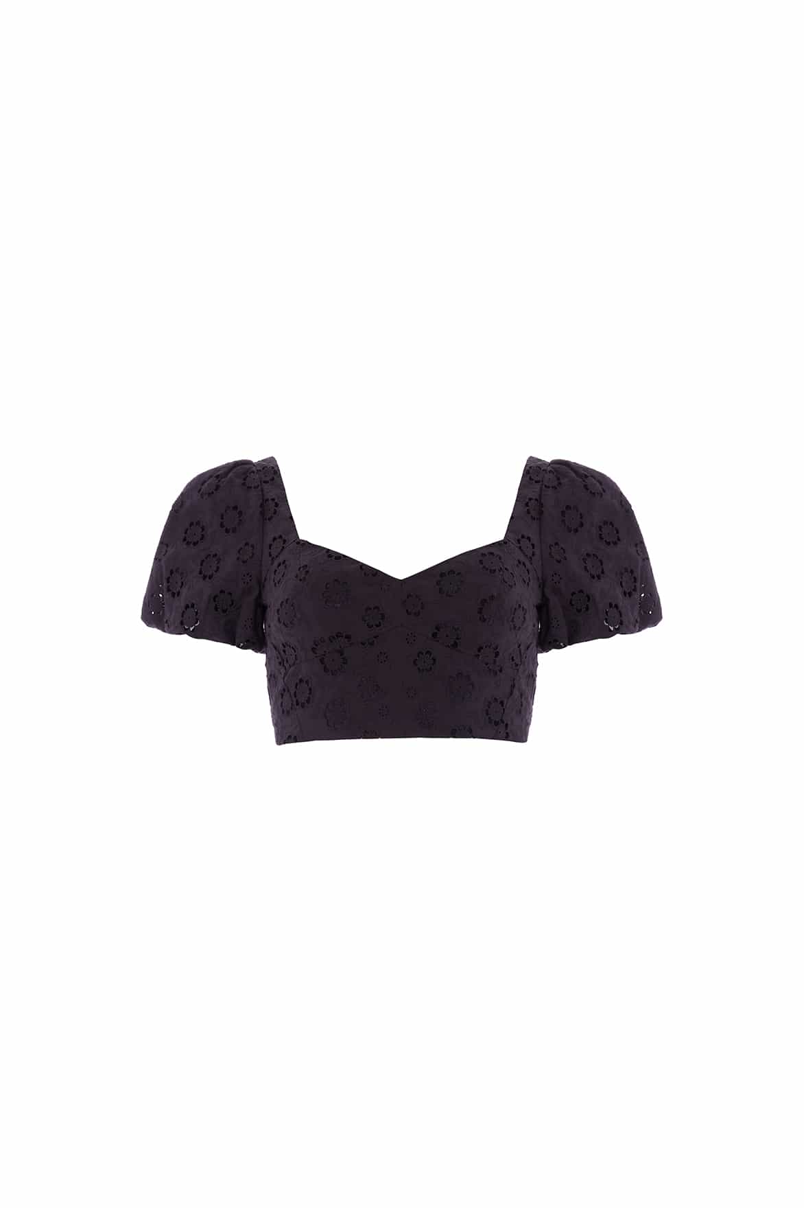 Needle and Thread Romilly Cotton Broderie Top in Jet Black