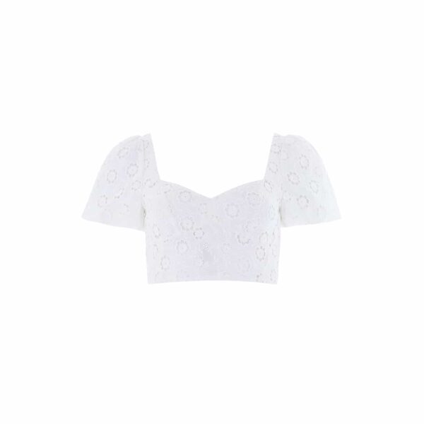 Needle & Thread Romilly Cotton Broderie Top in Optic White - Tops - British Luxury Evening Wear at Coveti
