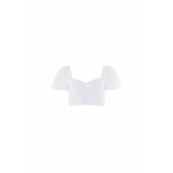 Needle & Thread Romilly Cotton Broderie Top in Optic White - Tops - British Luxury Evening Wear at Coveti