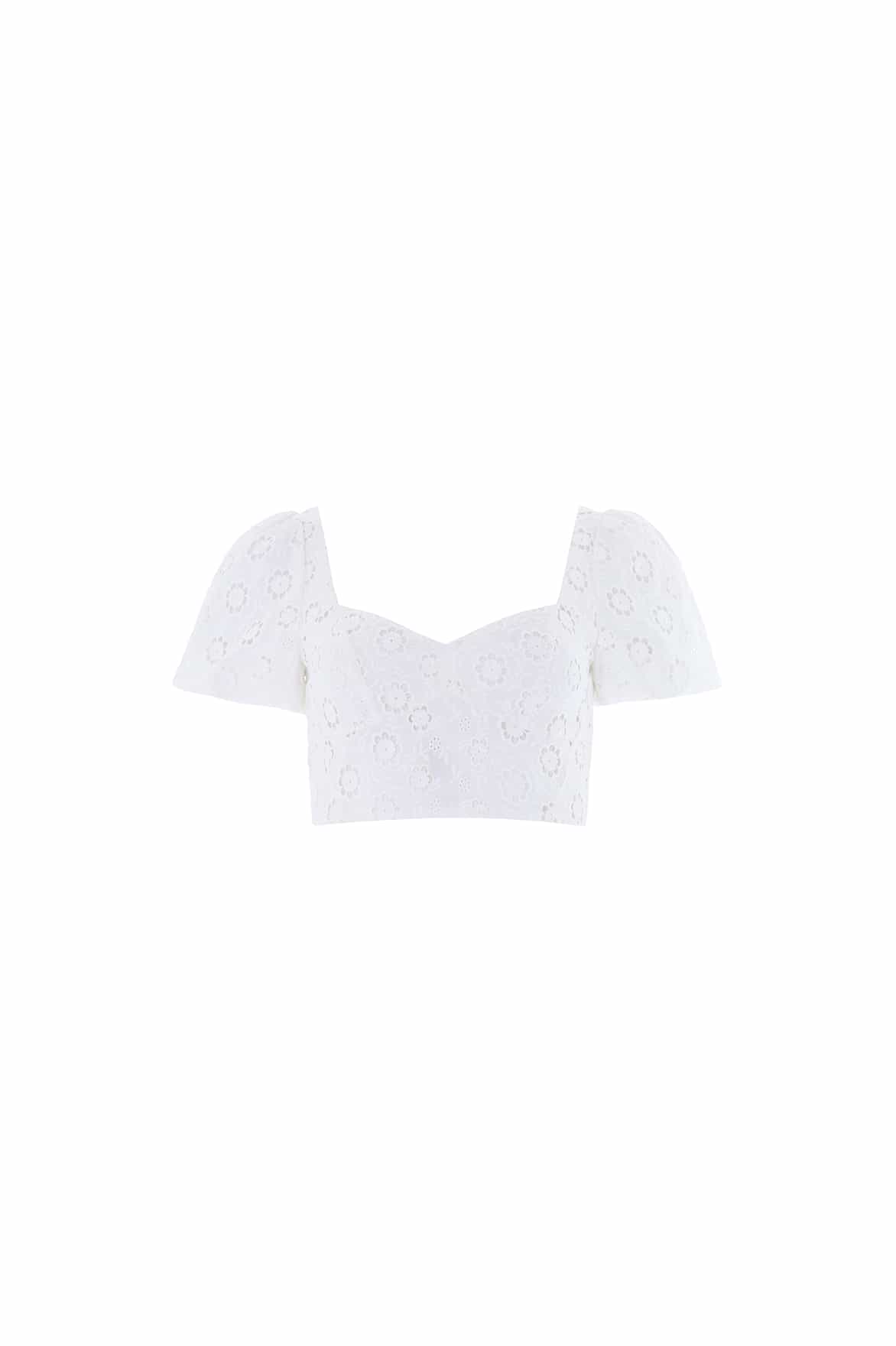 Needle and Thread Romilly Cotton Broderie Top in Optic White