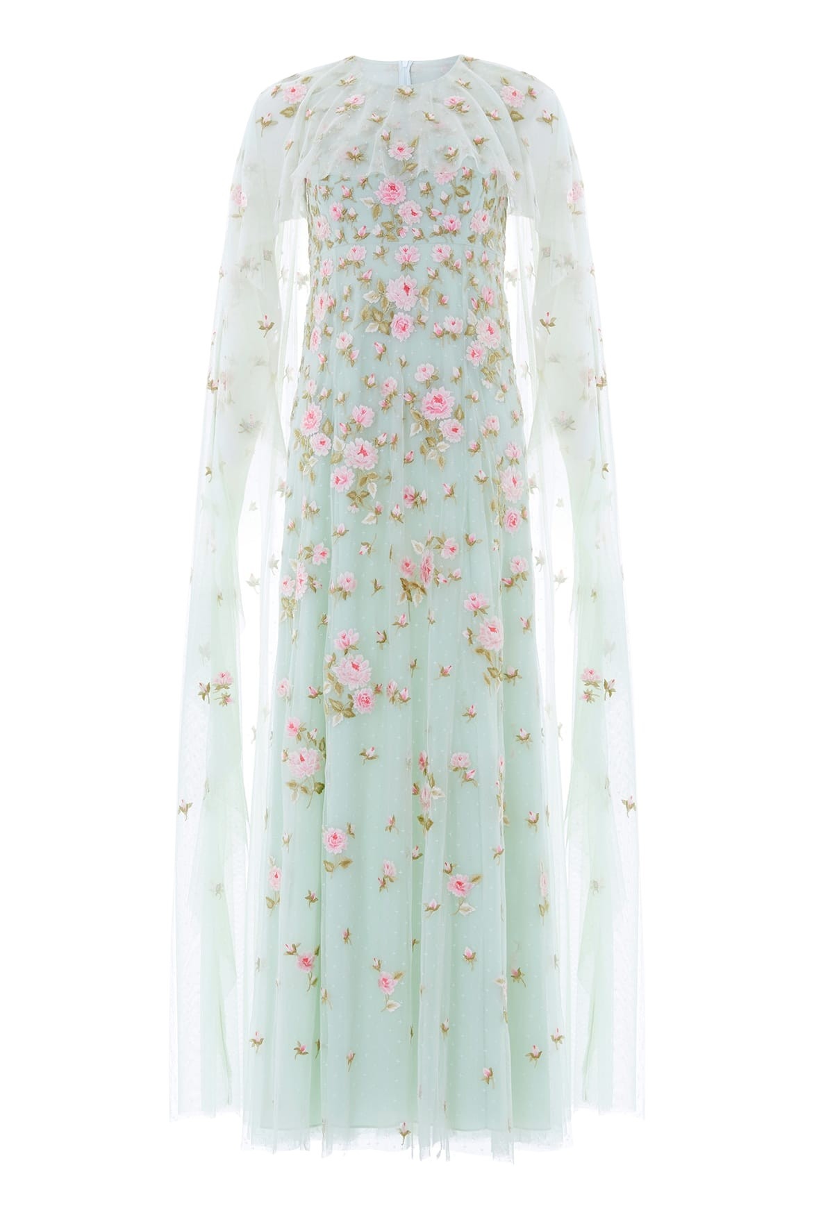 Needle & Thread Rose Bloom Cape Gown in Sea Mist - Dresses - British Luxury Evening Wear at Coveti