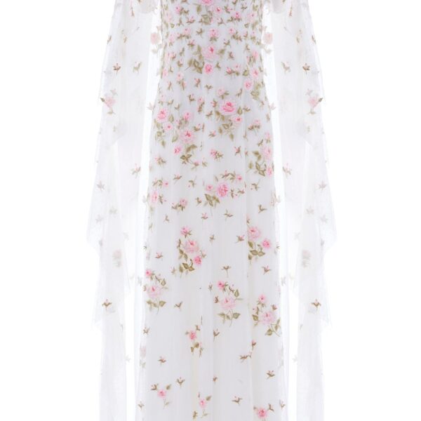 Needle & Thread Rose Bloom Cape Gown in Swan White - Dresses - British Luxury Evening Wear at Coveti