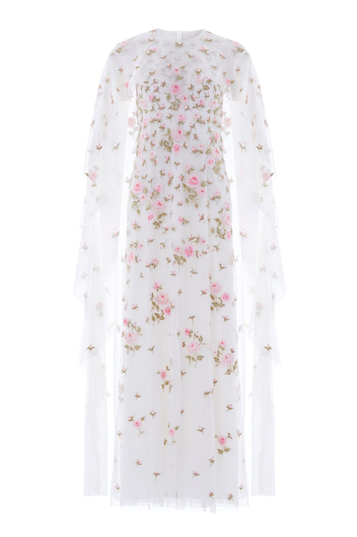 Needle & Thread Rose Bloom Cape Gown in Swan White - Dresses - British Luxury Evening Wear at Coveti