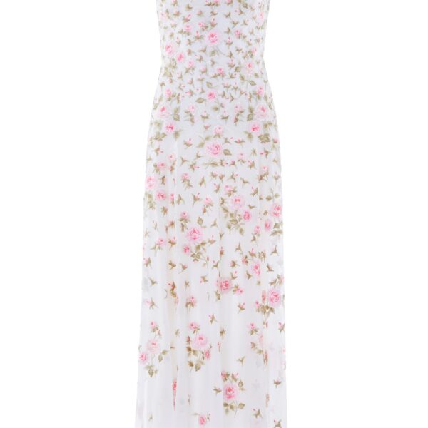 Needle & Thread Rose Bloom Georgette Gown in Swan White - Dresses - British Luxury Evening Wear at Coveti