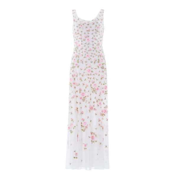 Needle & Thread Rose Bloom Georgette Gown in Swan White - Dresses - British Luxury Evening Wear at Coveti