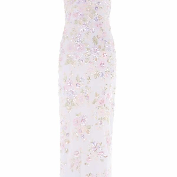 Needle & Thread Sequin Paradise Georgette Cami Gown in Swan White/Multi - Dresses - British Luxury Evening Wear at Coveti