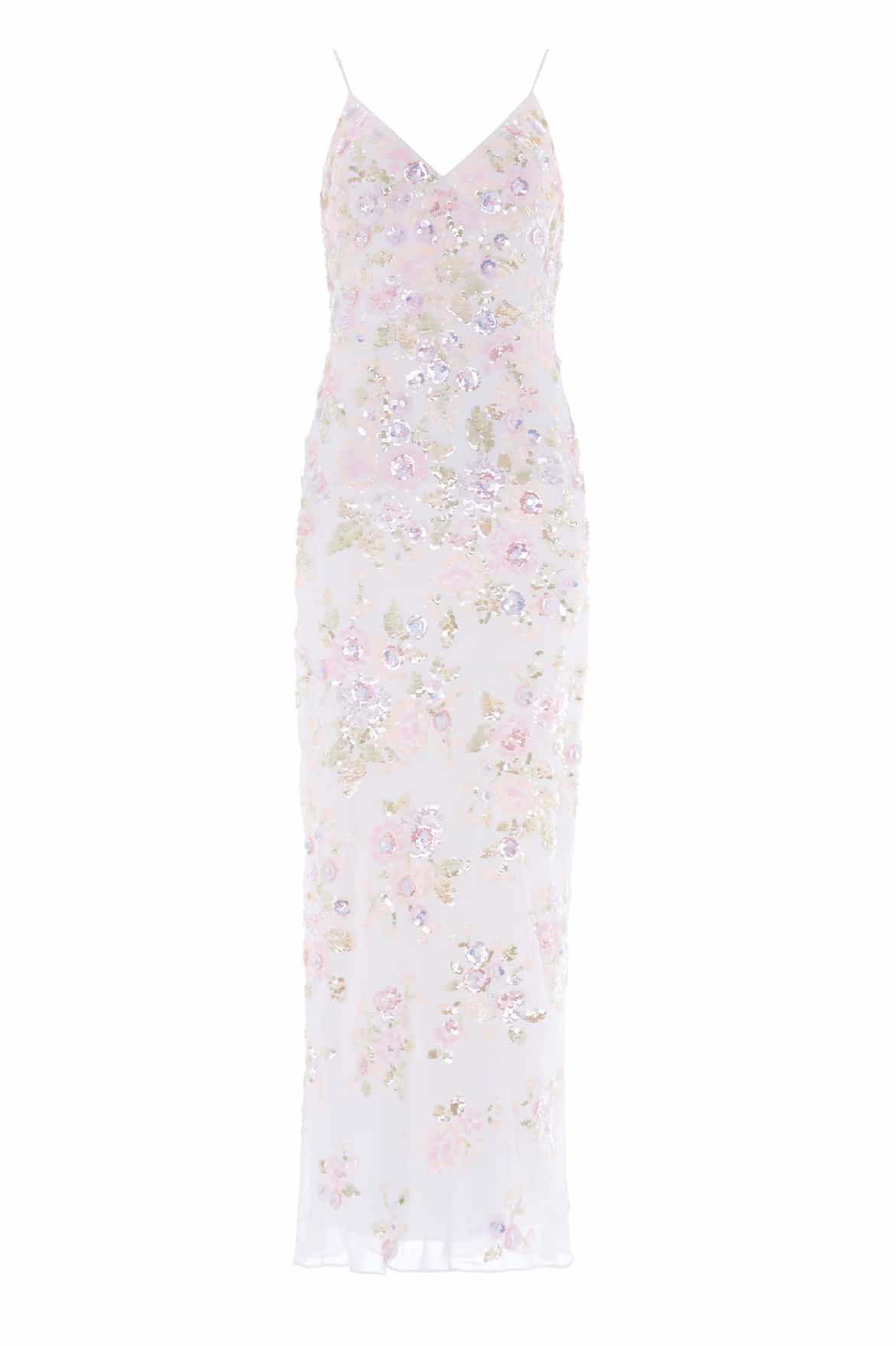 Needle & Thread Sequin Paradise Georgette Cami Gown in Swan White/Multi - Dresses - British Luxury Evening Wear at Coveti
