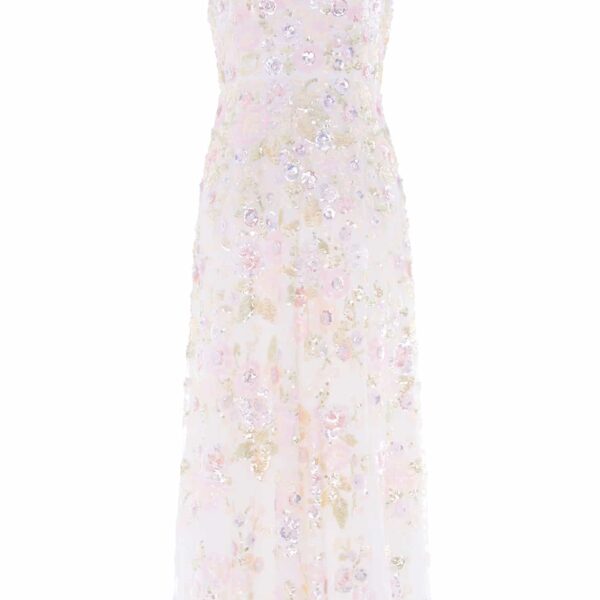 Needle & Thread Sequin Paradise Sweetheart Ankle Gown in Swan White/Multi - Dresses - British Luxury Evening Wear at Coveti