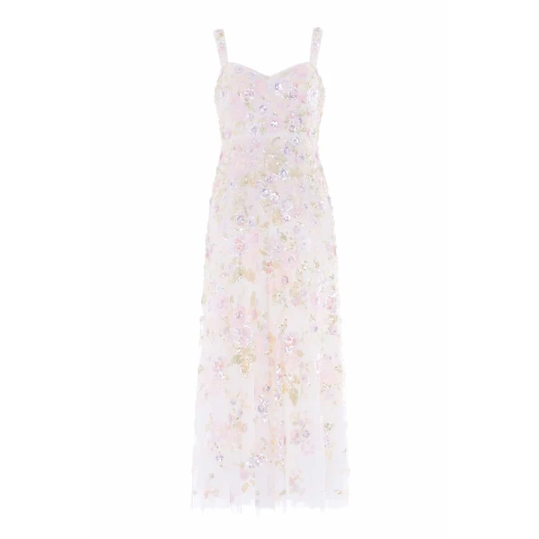 Needle & Thread Sequin Paradise Sweetheart Ankle Gown in Swan White/Multi - Dresses - British Luxury Evening Wear at Coveti