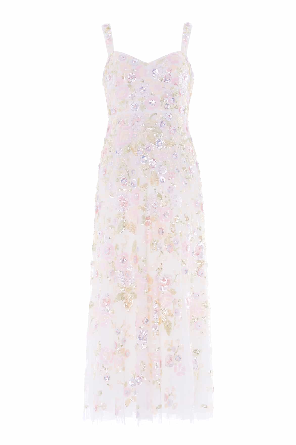 Needle & Thread Sequin Paradise Sweetheart Ankle Gown in Swan White/Multi - Dresses - British Luxury Evening Wear at Coveti