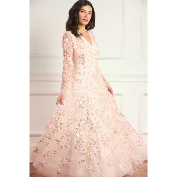 Needle & Thread Sequin Paradise V-Neck Gown in Opal/Multi - Dresses - British Luxury Evening Wear at Coveti