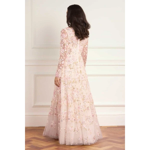 Needle & Thread Sequin Paradise V-Neck Gown in Opal/Multi - Dresses - British Luxury Evening Wear at Coveti