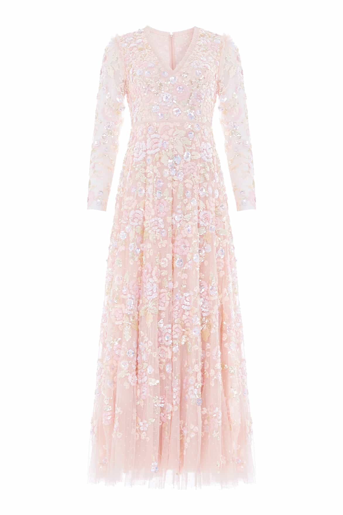 Needle & Thread Sequin Paradise V-Neck Gown in Opal/Multi - Dresses - British Luxury Evening Wear at Coveti