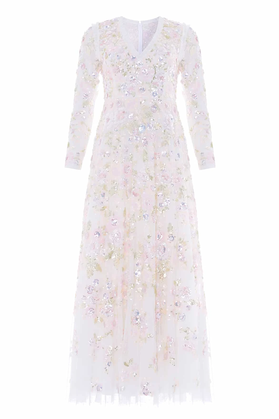 Needle & Thread Sequin Paradise V-Neck Gown in Swan White/Multi - Dresses - British Luxury Evening Wear at Coveti Needle & Thread Sequin Paradise V-Neck Gown in Swan White/Multi - Dresses - British Luxury Evening Wear at Coveti