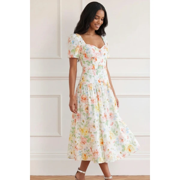 Needle & Thread Sienna Rose Cotton Ballerina Dress in Optic White - Dresses - British Luxury Evening Wear at Coveti
