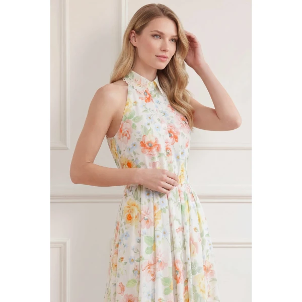 Needle & Thread Sienna Rose Cotton Halter Ankle Gown in Optic White - Dresses - British Luxury Evening Wear at Coveti