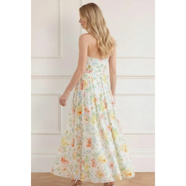 Needle & Thread Sienna Rose Cotton Halter Ankle Gown in Optic White - Dresses - British Luxury Evening Wear at Coveti