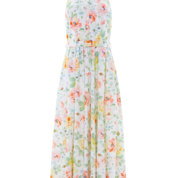 Needle & Thread Sienna Rose Cotton Halter Ankle Gown in Optic White - Dresses - British Luxury Evening Wear at Coveti