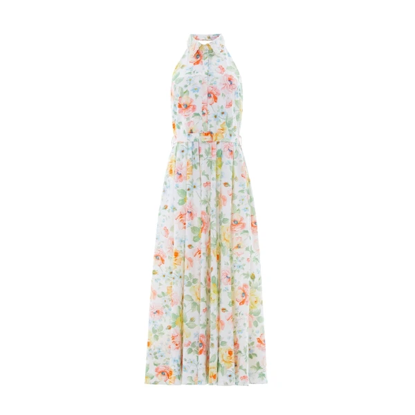 Needle & Thread Sienna Rose Cotton Halter Ankle Gown in Optic White - Dresses - British Luxury Evening Wear at Coveti