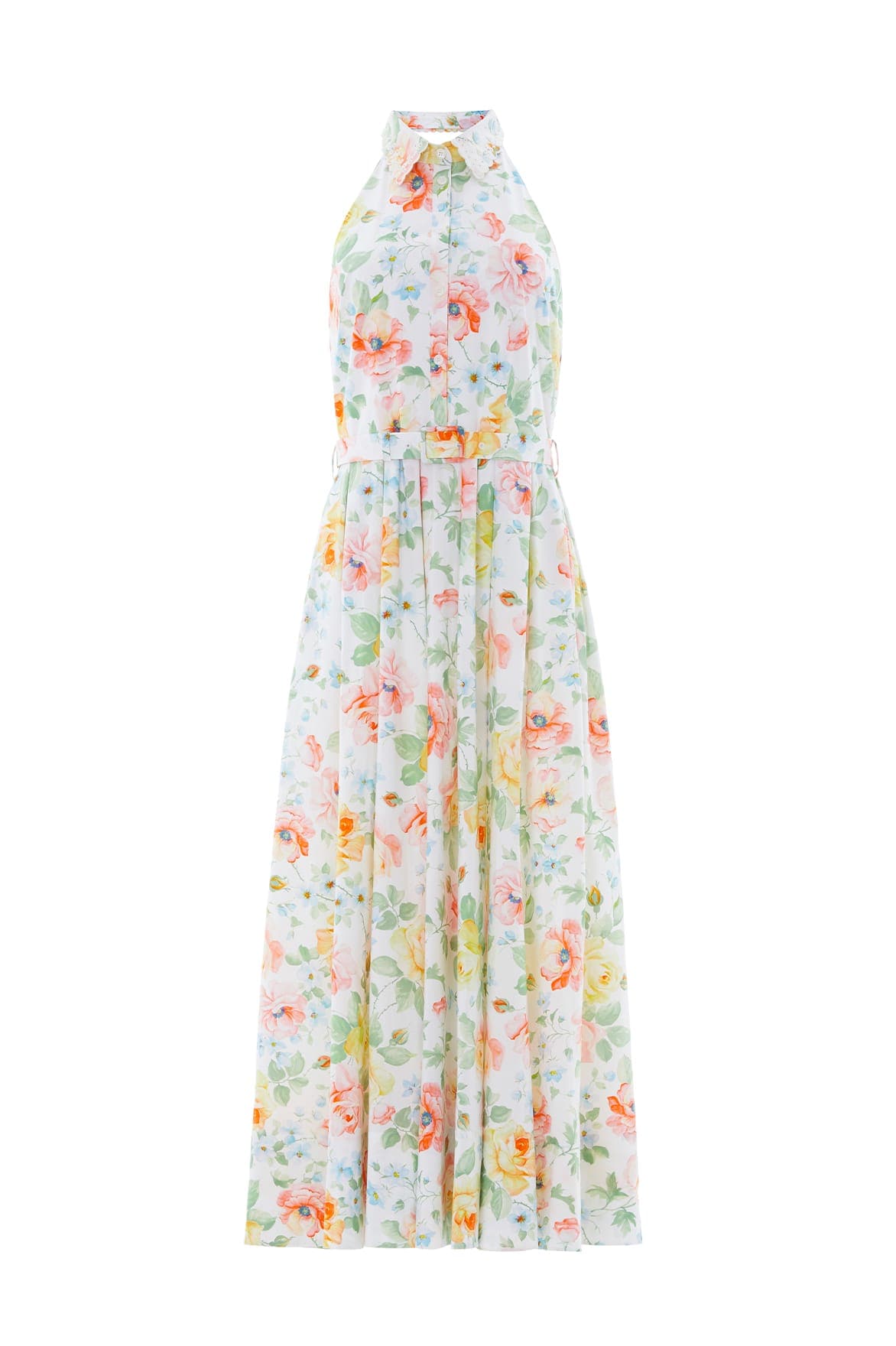 Needle & Thread Sienna Rose Cotton Halter Ankle Gown in Optic White - Dresses - British Luxury Evening Wear at Coveti