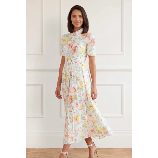 Needle & Thread Sienna Rose Cotton Short Sleeve Ballerina Dress in Optic White - Dresses - British Luxury Evening Wear at Coveti