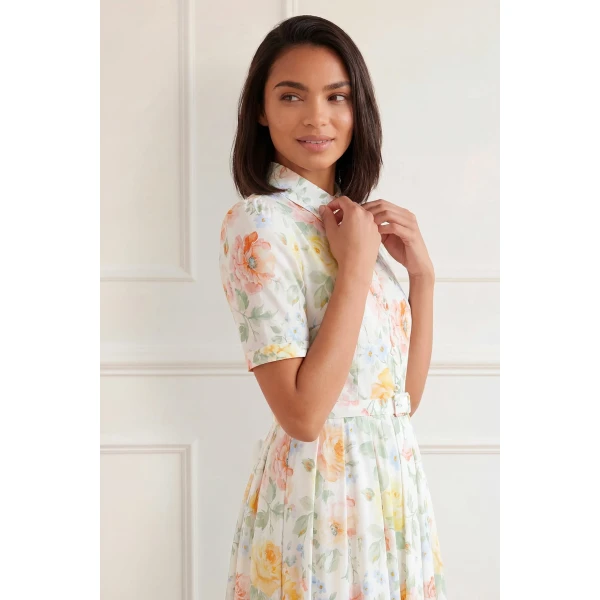 Needle & Thread Sienna Rose Cotton Short Sleeve Ballerina Dress in Optic White - Dresses - British Luxury Evening Wear at Coveti