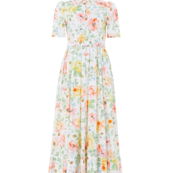 Needle & Thread Sienna Rose Cotton Short Sleeve Ballerina Dress in Optic White - Dresses - British Luxury Evening Wear at Coveti