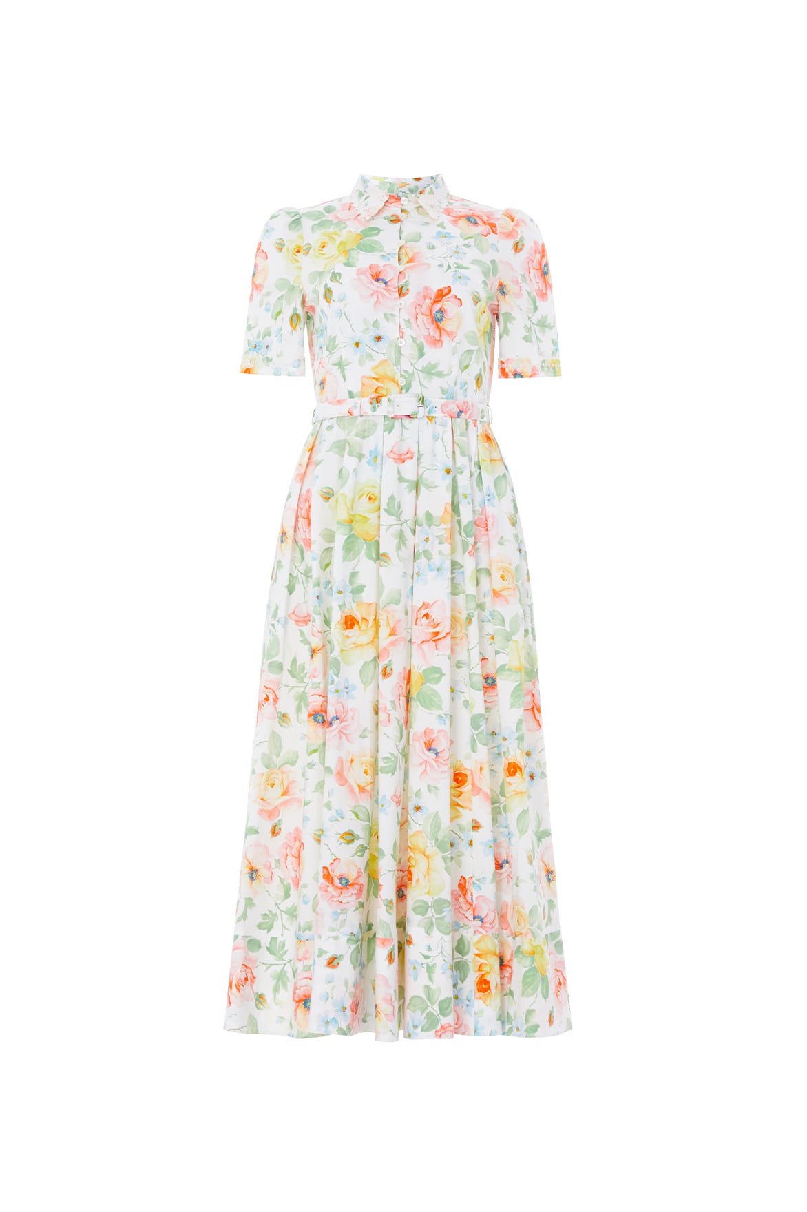 Needle & Thread Sienna Rose Cotton Short Sleeve Ballerina Dress in Optic White - Dresses - British Luxury Evening Wear at Coveti