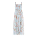 Needle & Thread Summer's Rose Chiffon Smocked Cami Ankle Gown in Aqua - Dresses - British Luxury Evening Wear at Coveti