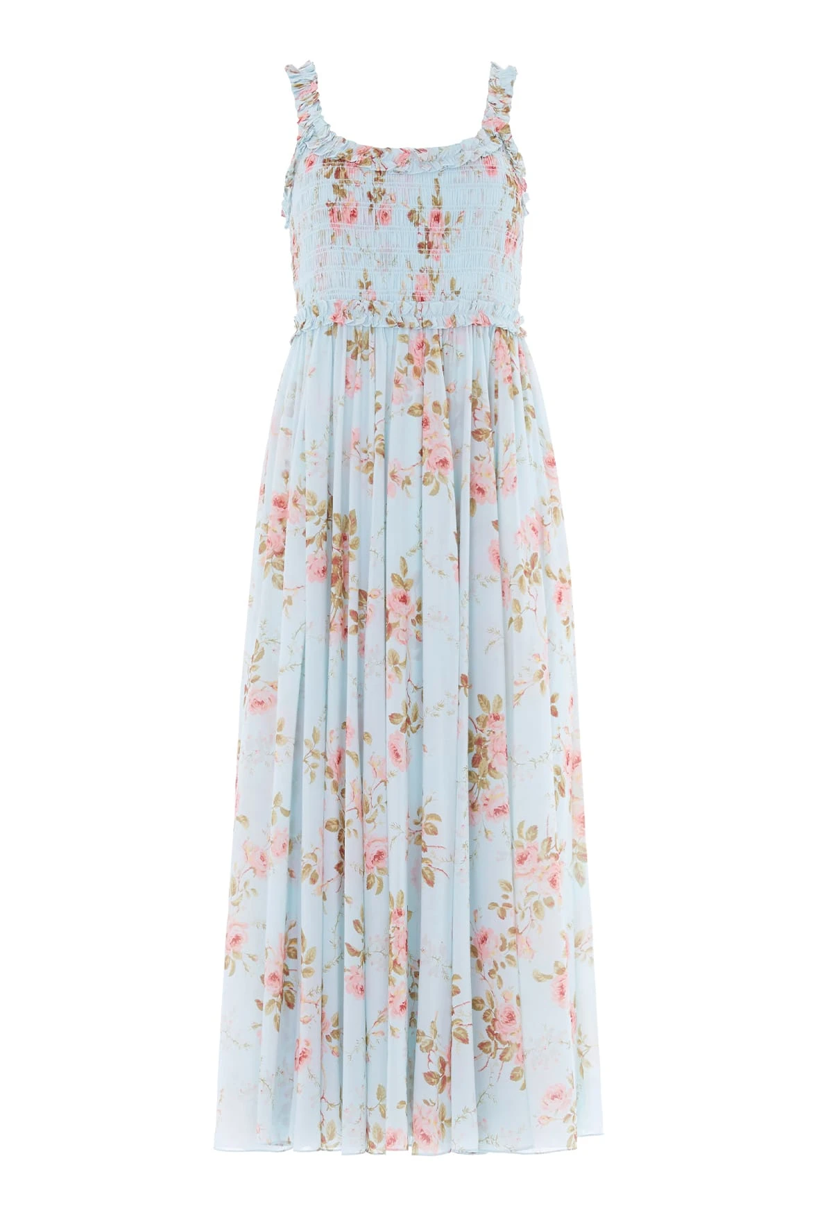 Needle & Thread Summer's Rose Chiffon Smocked Cami Ankle Gown in Aqua - Dresses - British Luxury Evening Wear at Coveti Needle & Thread Summer's Rose Chiffon Smocked Cami Ankle Gown in Aqua - Dresses - British Luxury Evening Wear at Coveti