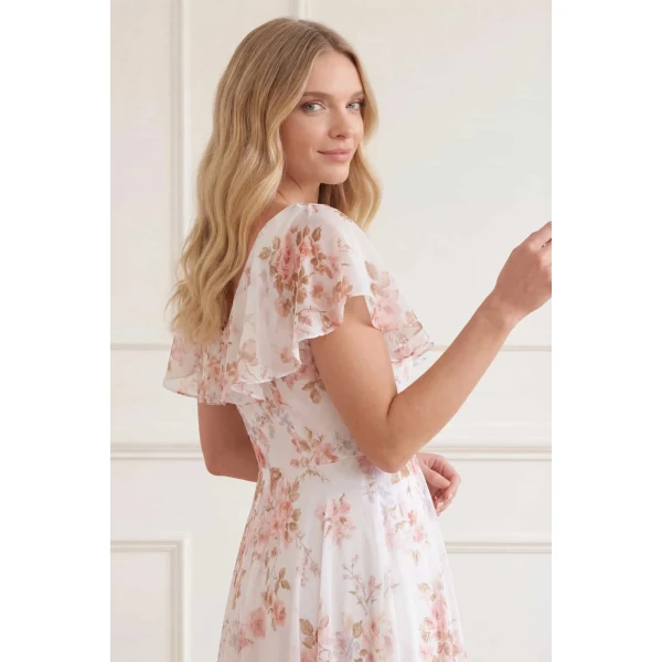 Needle & Thread Summer's Rose Georgette Ankle Gown in White - Dresses - British Luxury Evening Wear at Coveti