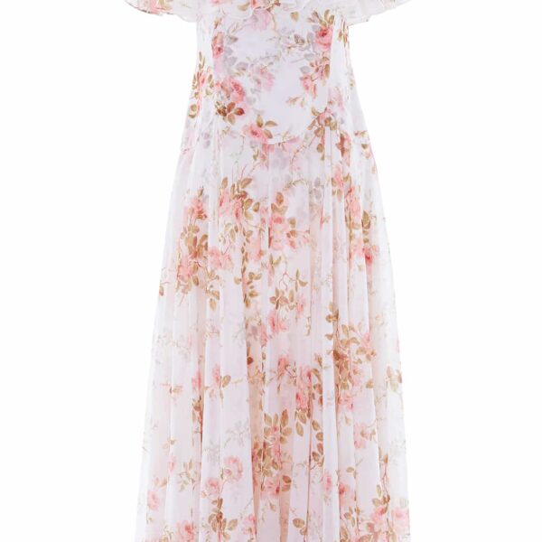 Needle & Thread Summer's Rose Georgette Ankle Gown in White - Dresses - British Luxury Evening Wear at Coveti